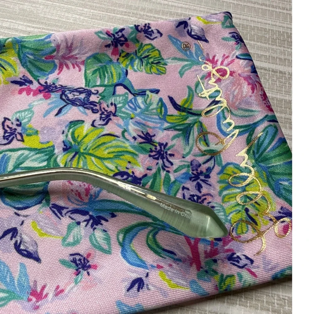 Lilly Pulitzer Adelia Polarized Sunglasses Gold Aviator Purple Floral Pouch 66mm